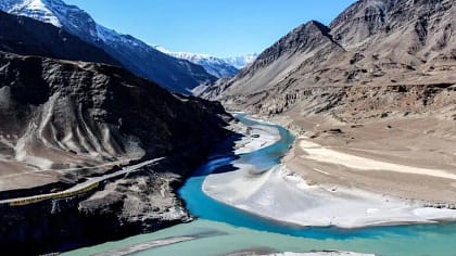 The Zanskar River, first major tributary of the Indus River, high in the Himalayas.
